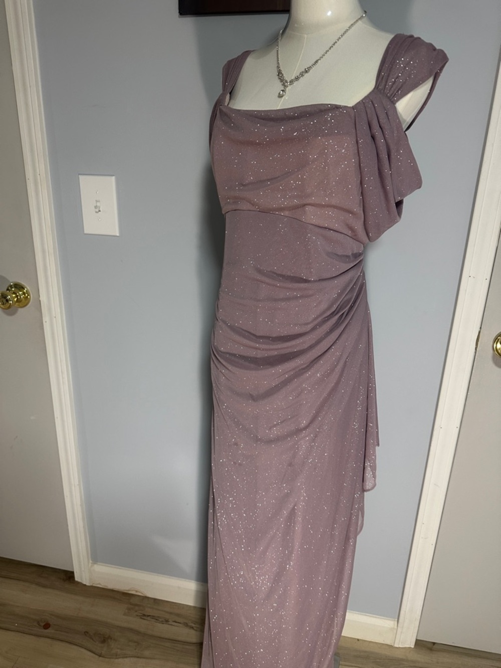 Alex Evenings Mauve Glitter Sheer Overlay Maxi Dress - Picture 5 of 12